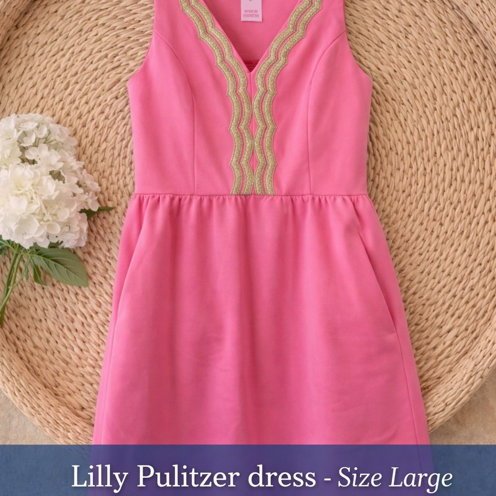 Lilly Pulitzer Girls Pink Sleeveless Dress with Gold Trim